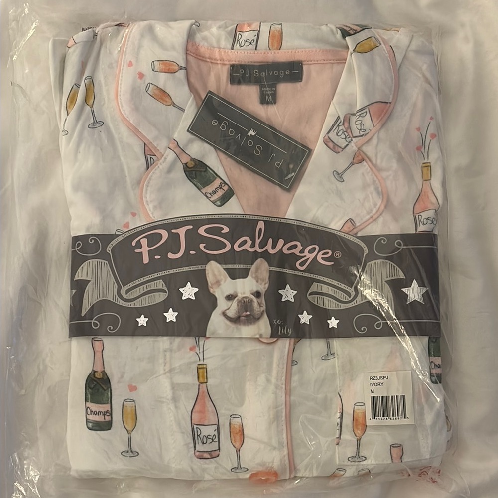 P.J. Salvage White Pajama Set with Pink and Champagne Print